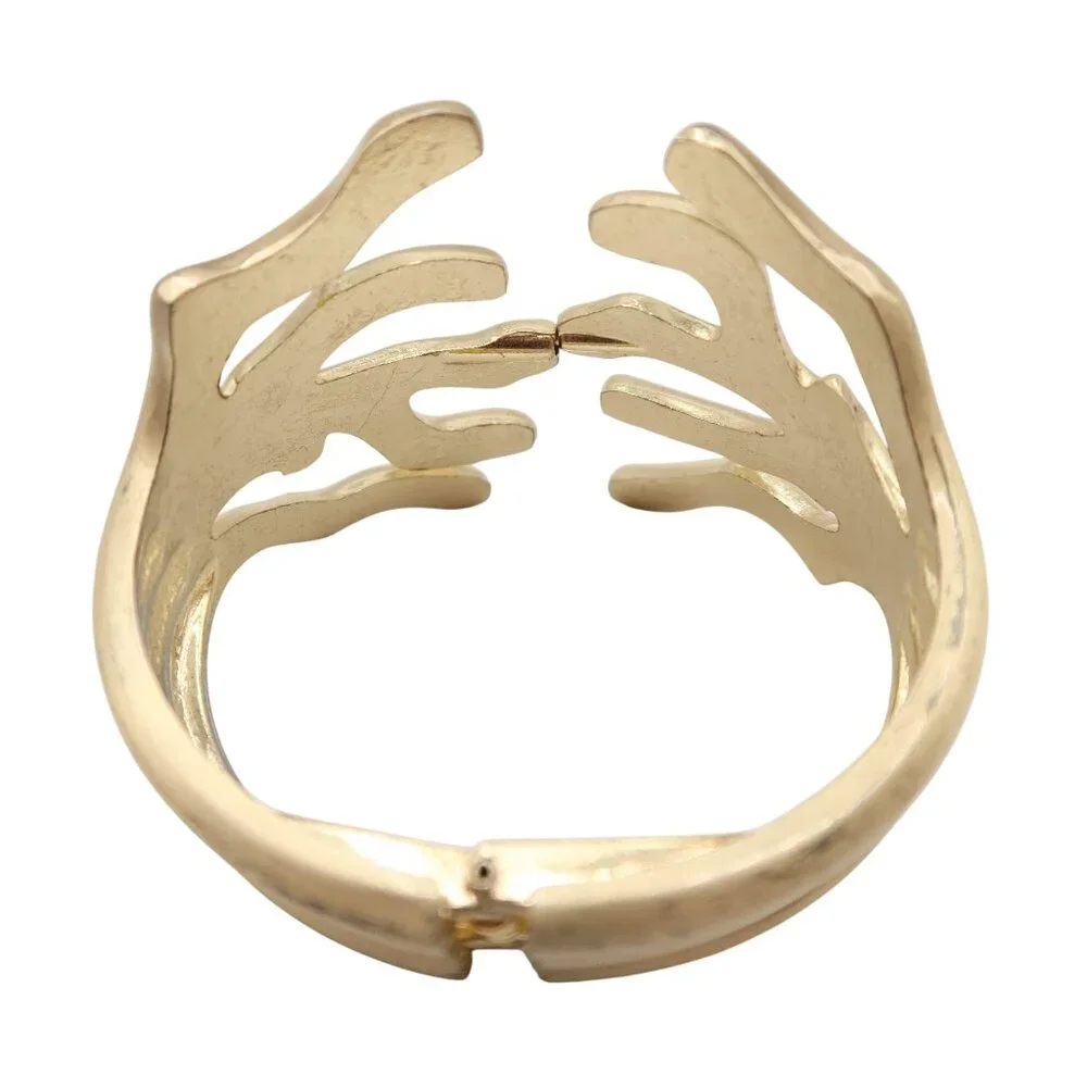 Gold Tone Seaweed Coral Clamper Cuff Bracelet Coastal Beach Nautical Preppy